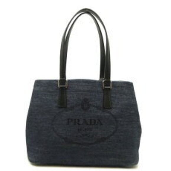 Prada Shoulder Bag Tote Denim Blue Nero Black - Picture 1 of 9